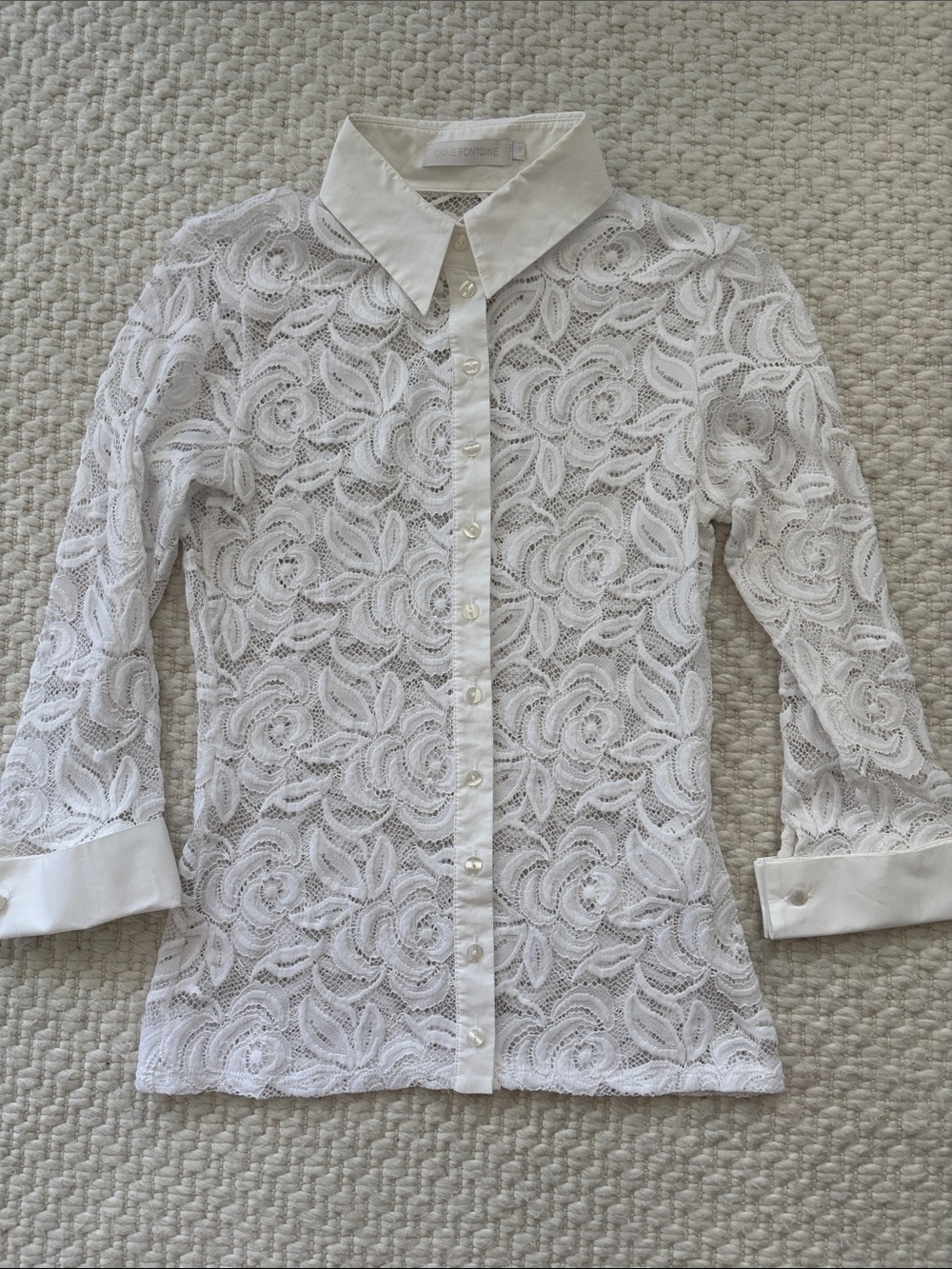 Anne Fontaine White Lace Floral Button Blouse
